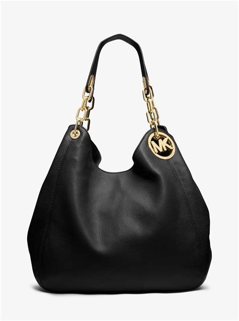 michael kors black fulton large leather hobo shoulder bag purse|fulton large shoulder bag.